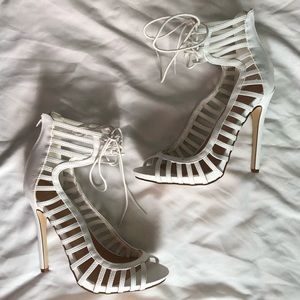 Strappy White Lace-Up Sandal Stiletto Heels
